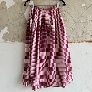 Vtg 70s Midi Skirt Striped Red White Ruffle Waist Prarie Cottagecore USA Made 6